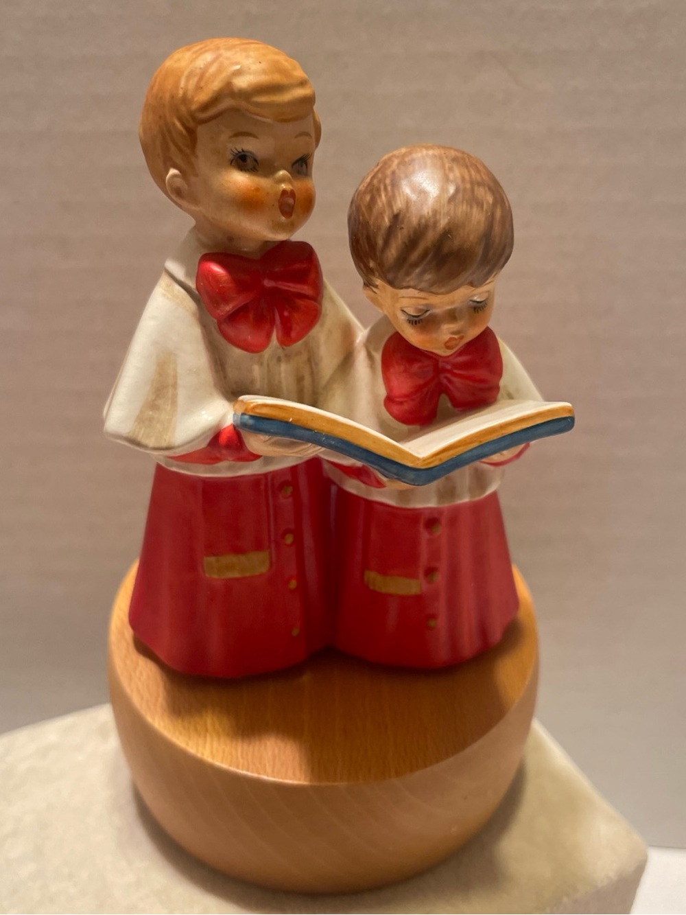 Vintage Reuge Swiss Movement Red Christmas Choir Boys Figurine Music Box